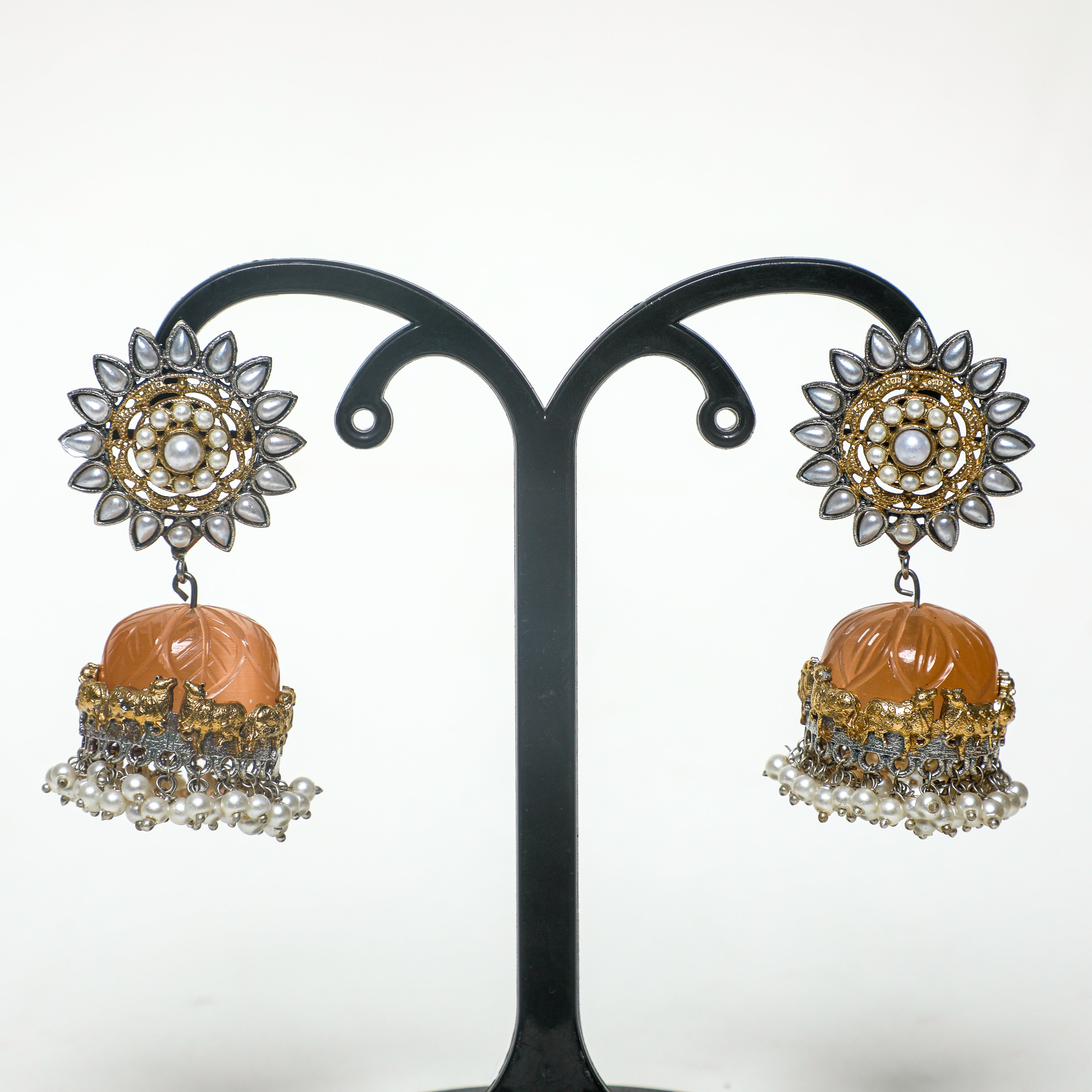 Luxe Peach Gemstone Jhumka